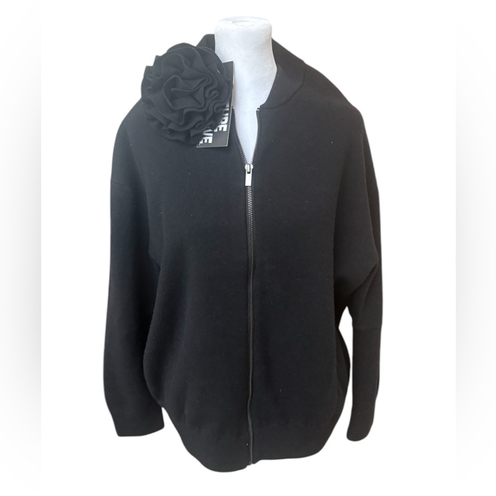 Black rosette (removable) sweater bomber jacket